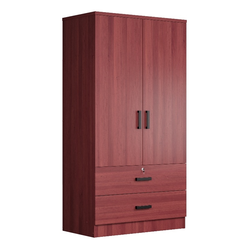 Better Home Products Grace Wood 2-Door Wardrobe Armoire with 2-Drawers Mahogany