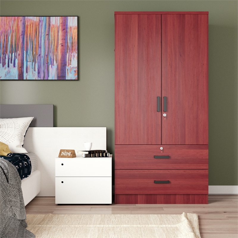Better Home Products Grace Wood 2-Door Wardrobe Armoire with 2-Drawers Mahogany