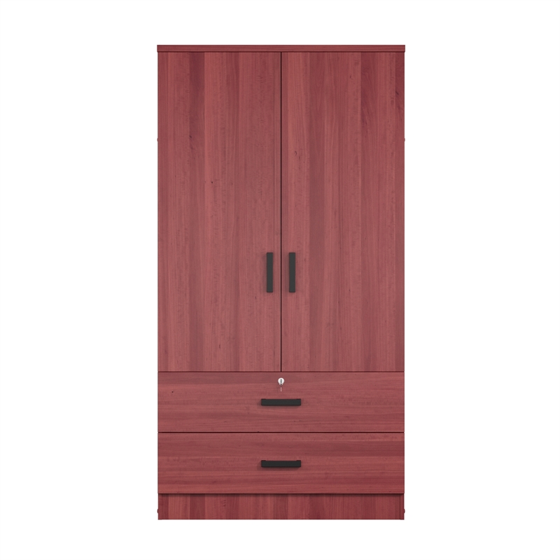 Better Home Products Grace Wood 2-Door Wardrobe Armoire with 2-Drawers Mahogany