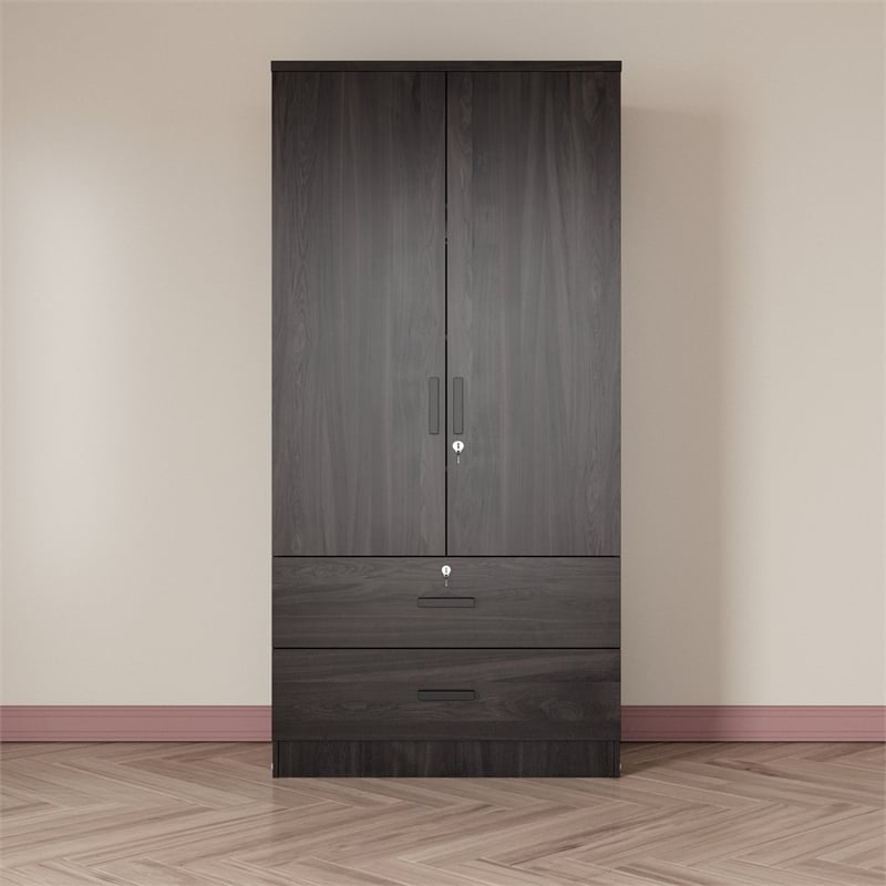 Better Home Products Grace Wood 2-Door Wardrobe Armoire with 2-Drawers Tobacco