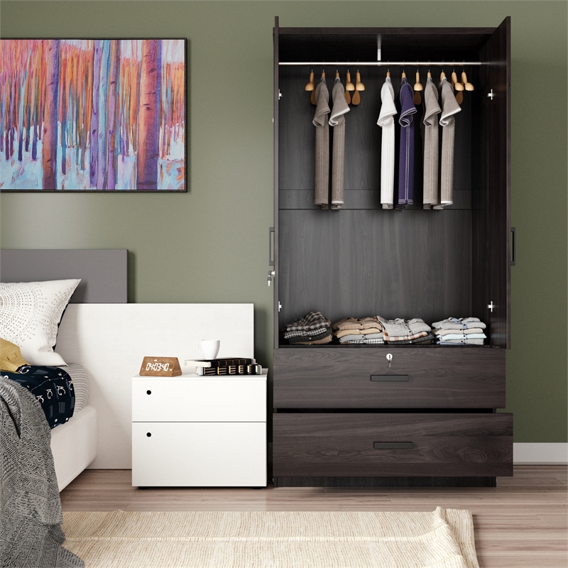 Better Home Products Grace Wood 2-Door Wardrobe Armoire with 2-Drawers Tobacco