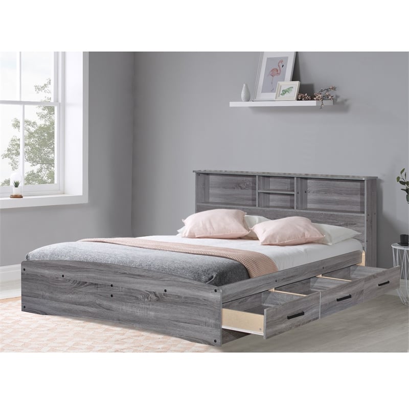 Better Home Products California Wooden Full Captains Bed in Gray