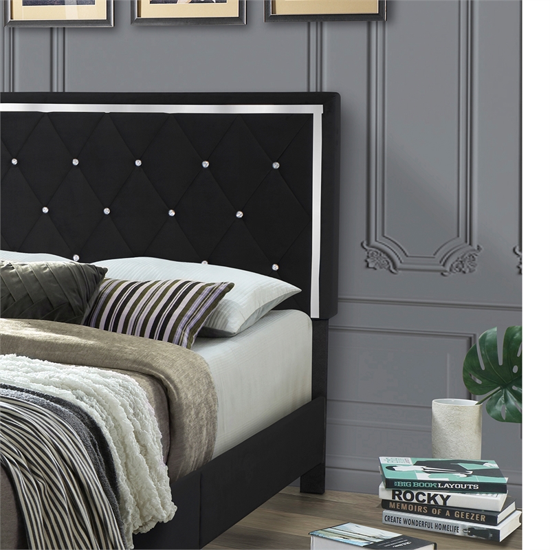 Better Home Products Monica Velvet Upholstered King Platform Bed in Black