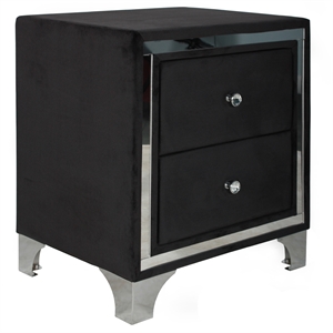Better Home Products Monica Velvet Upholstered 2 Drawer Nightstand in Black