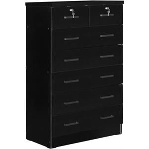 Better Home Products Cindy 7 Drawer Chest Wooden Dresser with Lock in Black