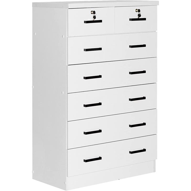 Better Home Products Cindy 7 Drawer Chest Wooden Dresser with Lock in White