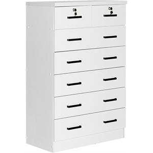 Better Home Products Cindy 7 Drawer Chest Wooden Dresser with Lock in White