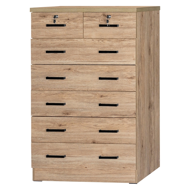 Better Home Products Cindy 7 Drawer Chest Wooden Dresser with Lock - Natural Oak