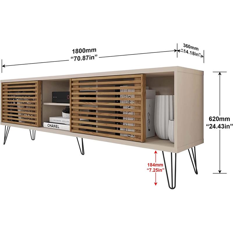 Better Home Products Frizz Mid-Century Modern TV Stand for 70 Inch TV Off White