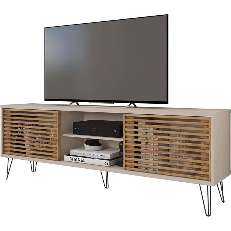 Better Home Products Frizz Mid-Century Modern TV Stand for 70 Inch TV Off White