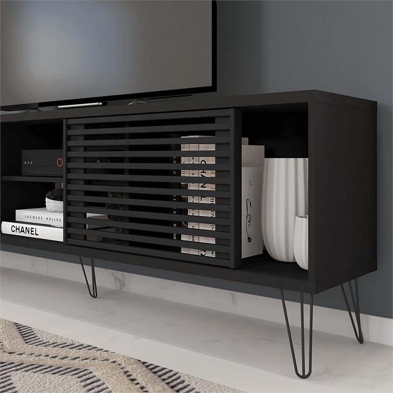 Better Home Products Frizz Mid-Century Modern TV Stand for 70 Inch TV in Black
