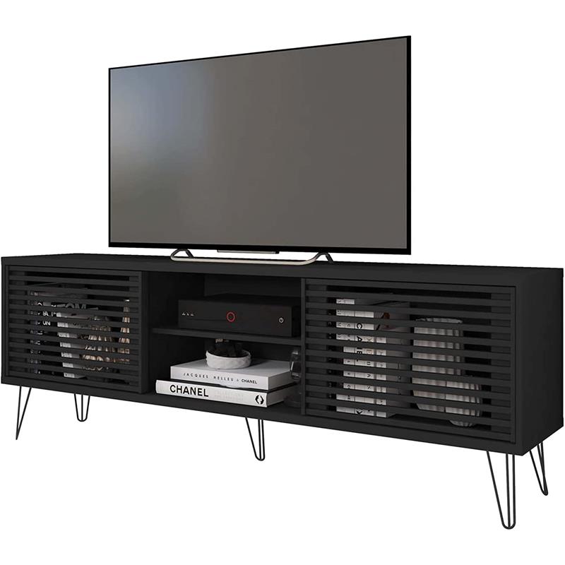 Better Home Products Frizz Mid-Century Modern TV Stand for 70 Inch TV in Black