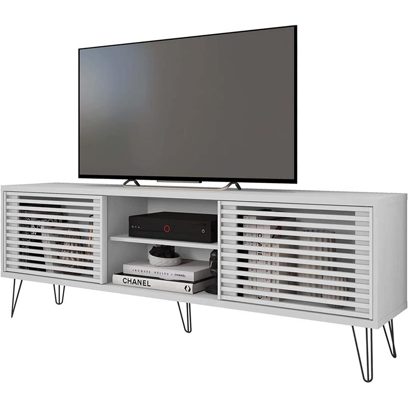 Better Home Products Frizz Mid-Century Modern TV Stand for 70 Inch TV in White
