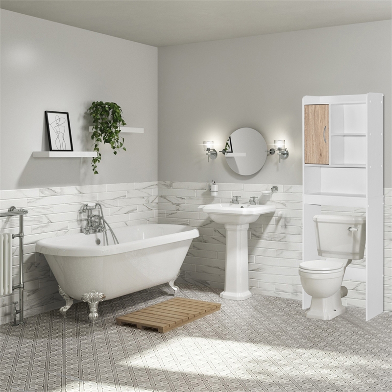 Better Home Products Ace Over the Toilet Storage Cabinet in White & Natural Oak
