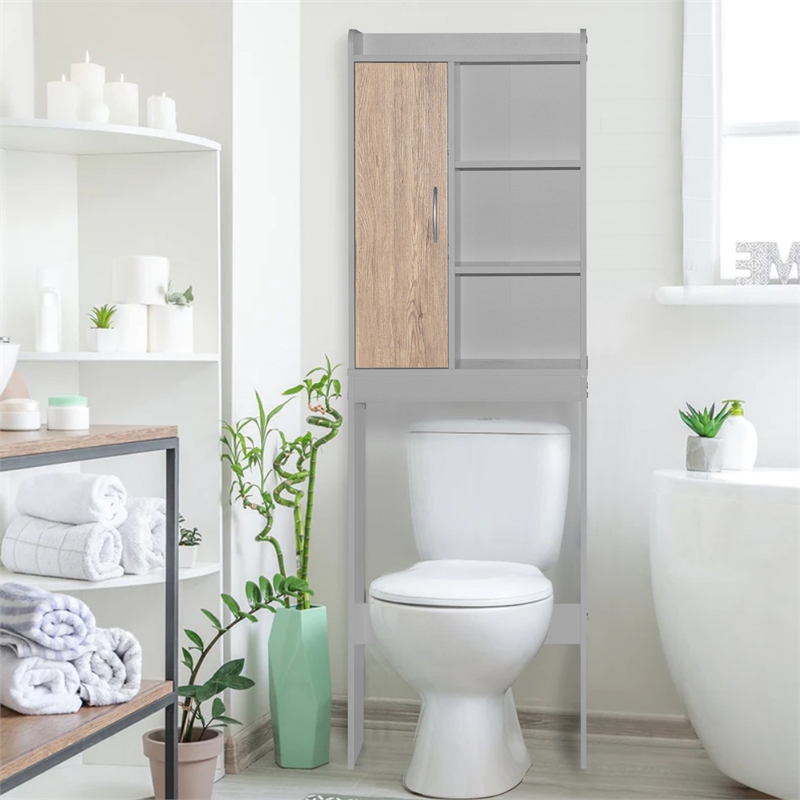 Better Home Products Ace Over the Toilet Storage Shelf in Light Gray & Oak