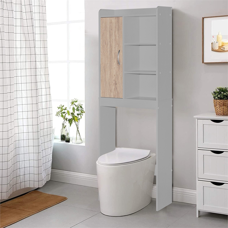 Better Home Products Ace Over the Toilet Storage Shelf in Light Gray & Oak