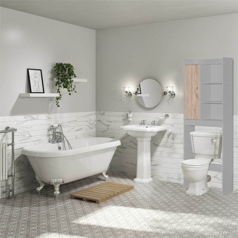 Better Home Products Ace Over the Toilet Storage Shelf in Light Gray & Oak