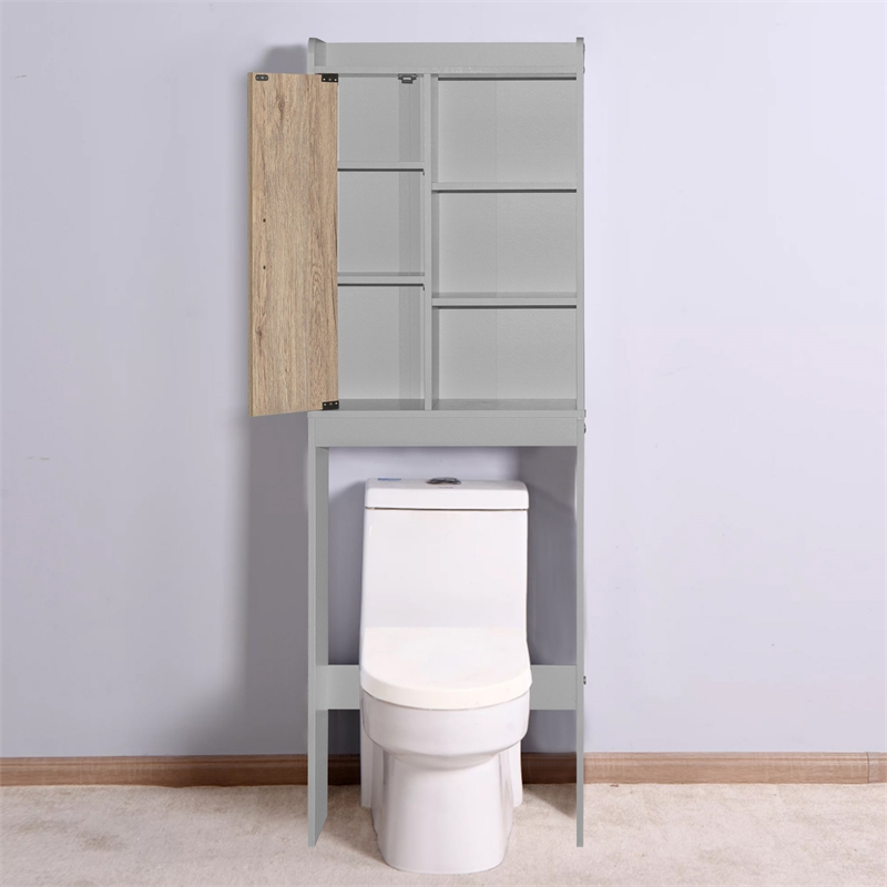 Better Home Products Ace Over the Toilet Storage Shelf in Light Gray & Oak