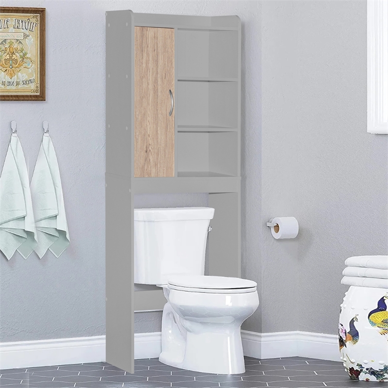 Better Home Products Ace Over the Toilet Storage Shelf in Light Gray & Oak