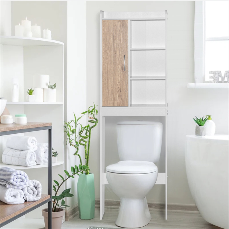 Better Home Products Ace Over the Toilet Storage Shelf in White & Natural Oak