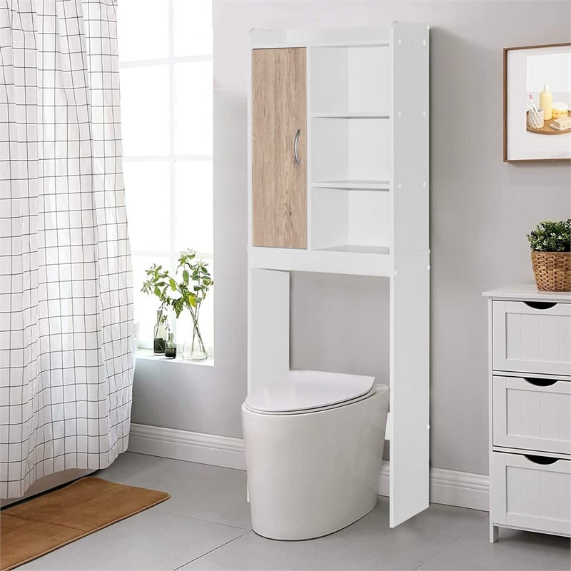 Better Home Products Ace Over the Toilet Storage Shelf in White & Natural Oak