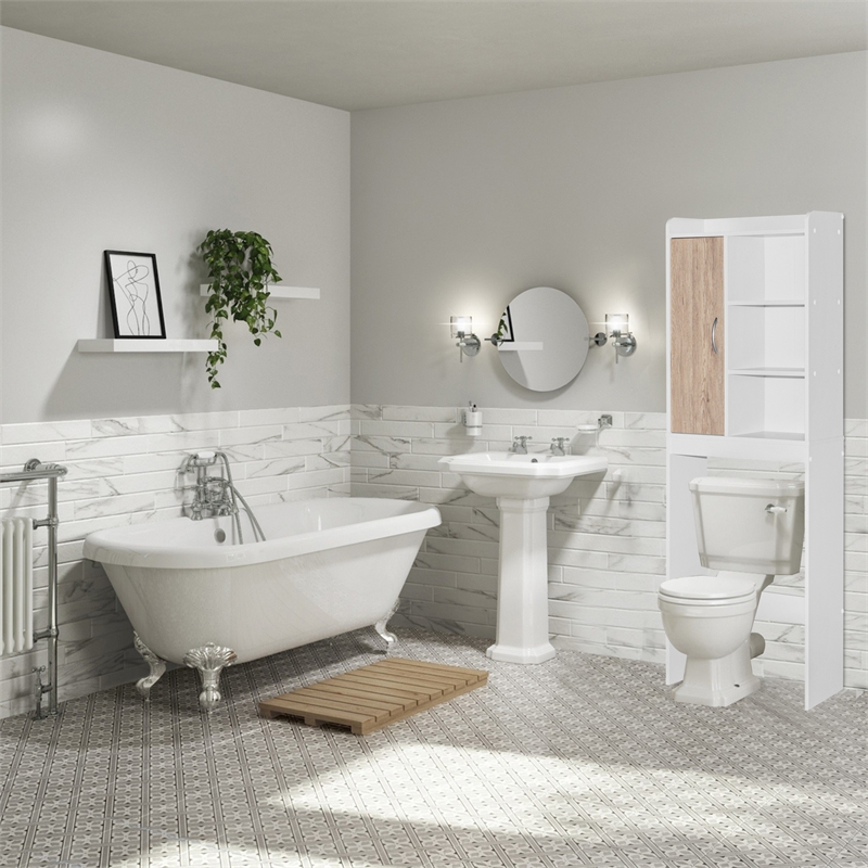 Better Home Products Ace Over the Toilet Storage Shelf in White & Natural Oak