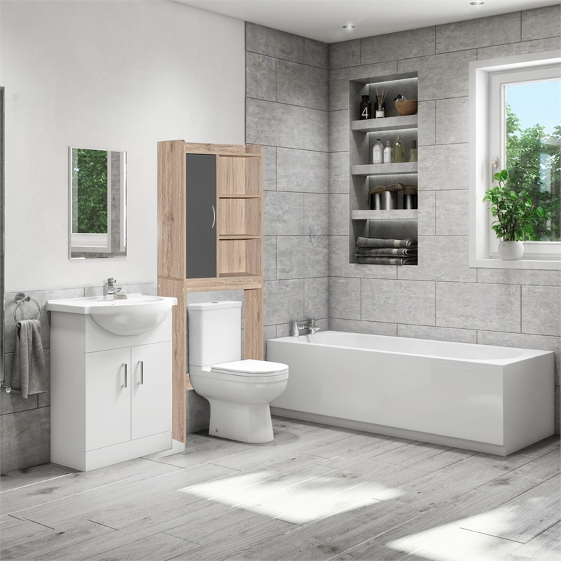 Better Home Products Ace Over the Toilet Storage Shelf in Oak & Dark Gray