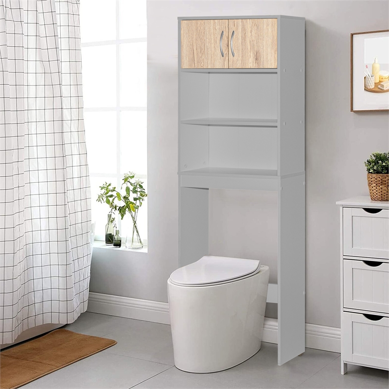 Better Home Products Ace Over the Toilet Storage Rack in Light Gray & Oak