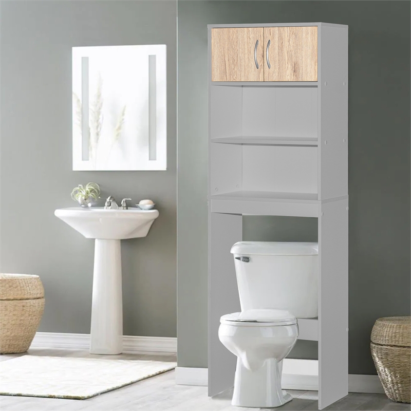 Better Home Products Ace Over the Toilet Storage Rack in Light Gray & Oak