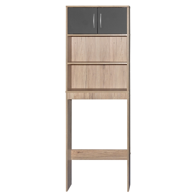 Better Home Products Ace Over the Toilet Storage Rack in Natural Oak & Dark Gray