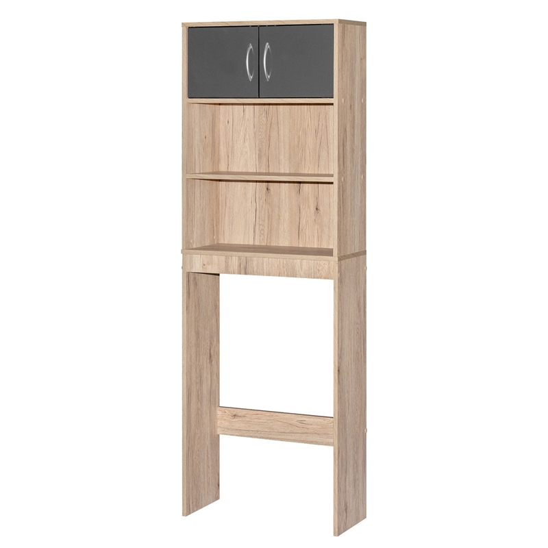 Better Home Products Ace Over the Toilet Storage Rack in Natural Oak & Dark Gray