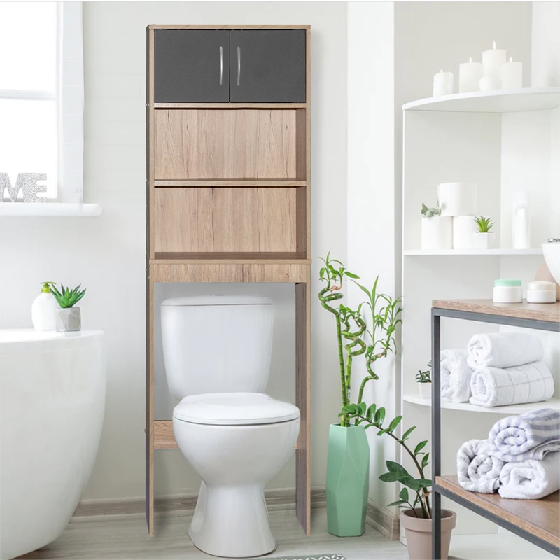 Better Home Products Ace Over the Toilet Storage Rack in Natural Oak & Dark Gray