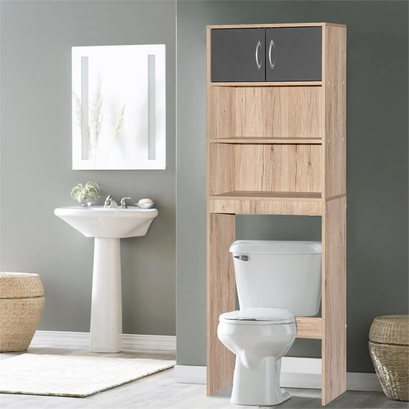 Better Home Products Ace Over the Toilet Storage Rack in Natural Oak & Dark Gray