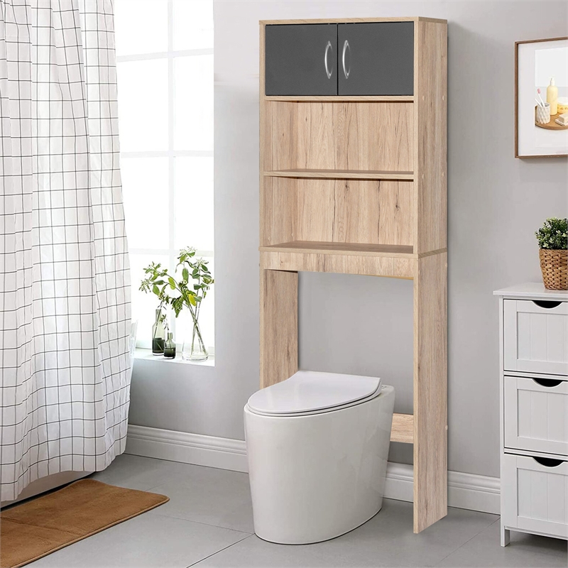 Better Home Products Ace Over the Toilet Storage Rack in Natural Oak & Dark Gray