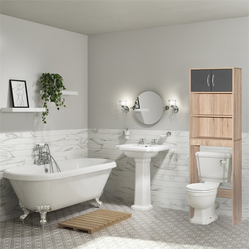 Better Home Products Ace Over the Toilet Storage Rack in Natural Oak & Dark Gray