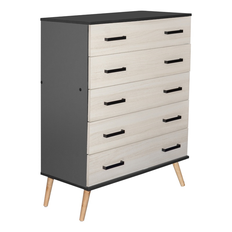 Better Home Products Eli Mid-Century Modern 5 Drawer Chest Dark Gray & Honey Oak