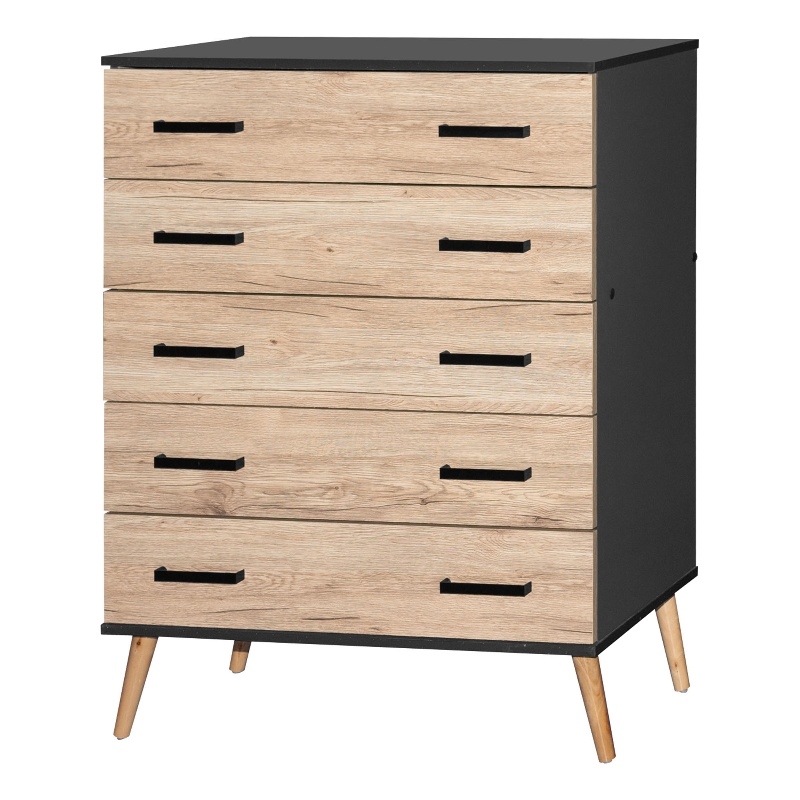 Better Home Products Eli Mid-Century Modern 5 Drawer Chest Dark Gray & Oak