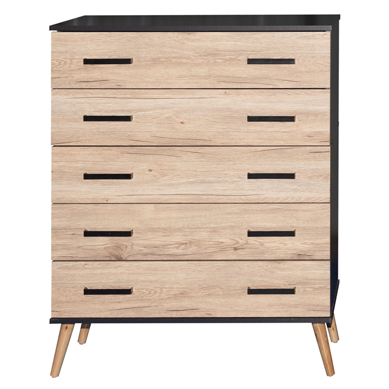Better Home Products Eli Mid-Century Modern 5 Drawer Chest Dark Gray & Oak