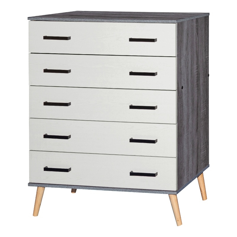 Better Home Products Eli Mid-Century Modern 5 Drawer Chest Charcoal & Silver Oak