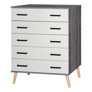 Better Home Products Eli Mid-Century Modern 5 Drawer Chest Charcoal & Silver Oak