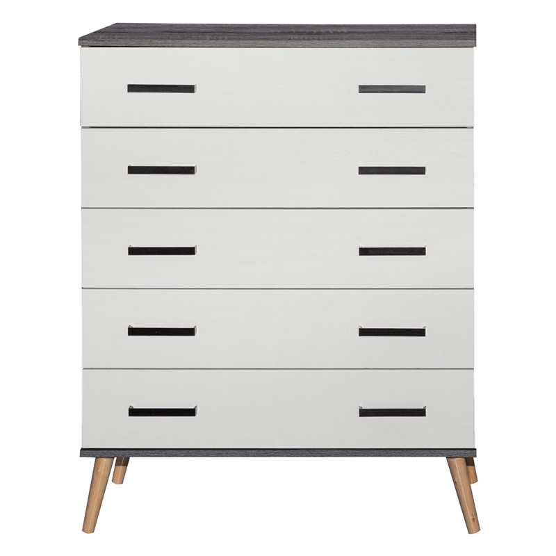 Better Home Products Eli Mid-Century Modern 5 Drawer Chest Charcoal & Silver Oak