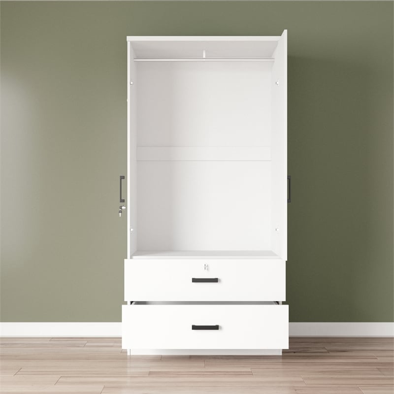 Better Home Products Grace Armoire Wardrobe with Mirror & Drawers in White