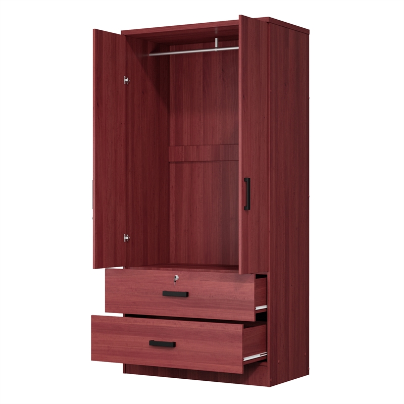 Better Home Products Grace Armoire Wardrobe with Mirror & Drawers in Mahogany