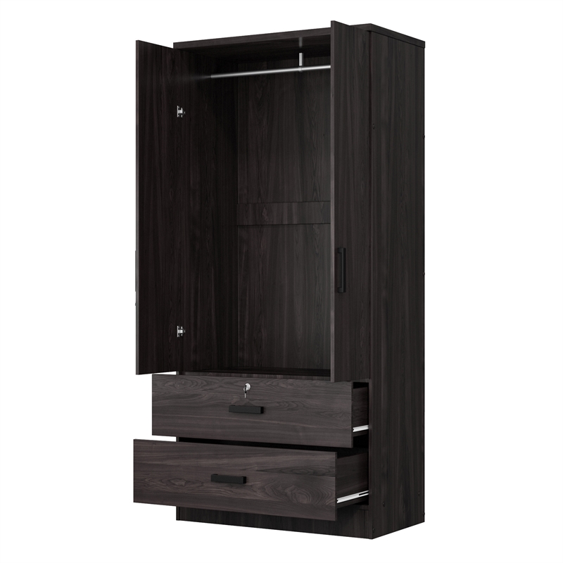 Better Home Products Grace Armoire Wardrobe with Mirror & Drawers in Tobacco