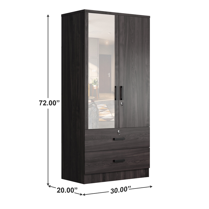Better Home Products Grace Armoire Wardrobe with Mirror & Drawers in Tobacco