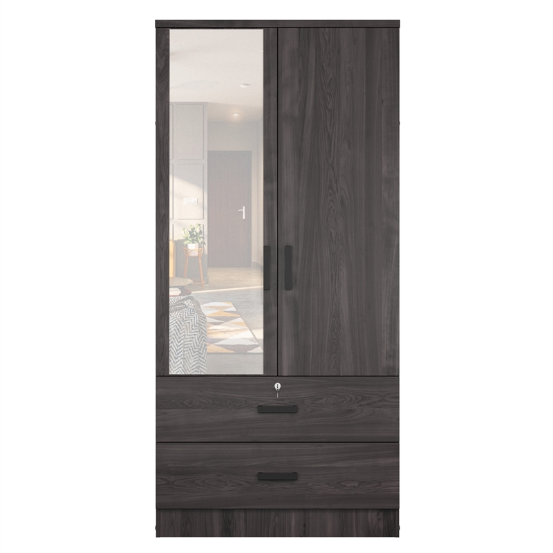 Better Home Products Grace Armoire Wardrobe with Mirror & Drawers in Tobacco