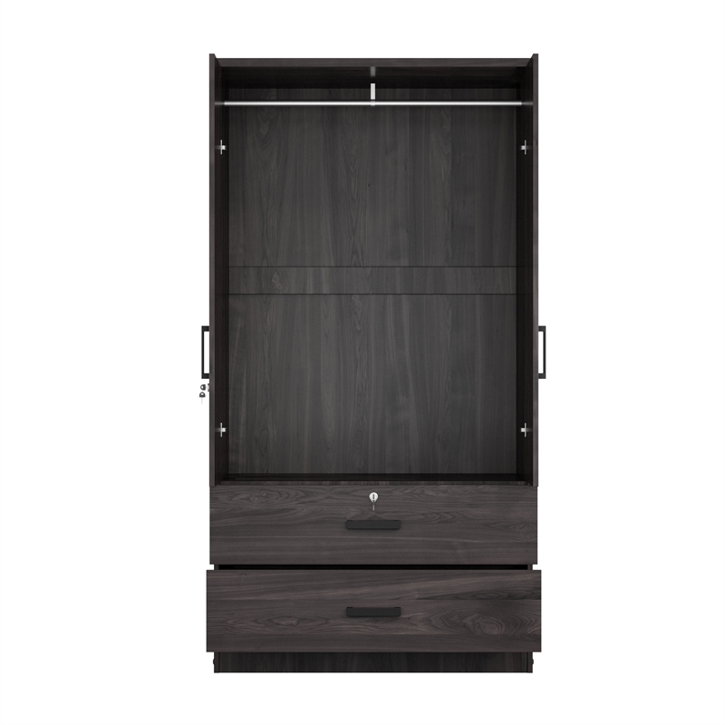 Better Home Products Grace Armoire Wardrobe with Mirror & Drawers in Tobacco