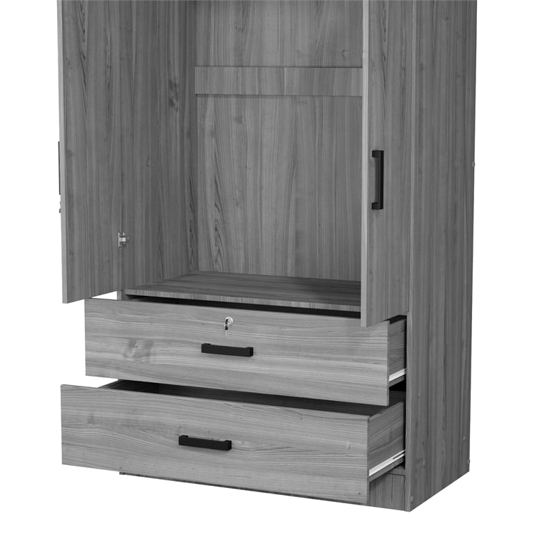 Better Home Products Grace Armoire Wardrobe with Mirror & Drawers in Gray