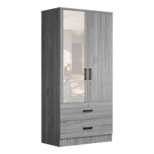 Better Home Products Grace Armoire Wardrobe with Mirror & Drawers in Gray