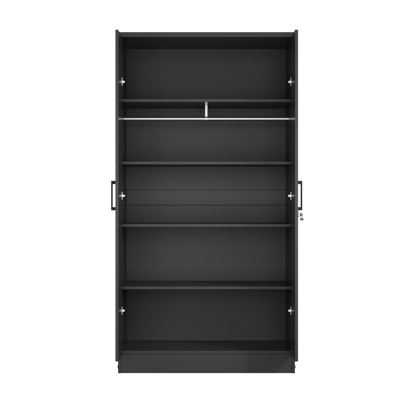 Better Home Products Harmony Two Door Armoire Wardrobe with Mirror in Black